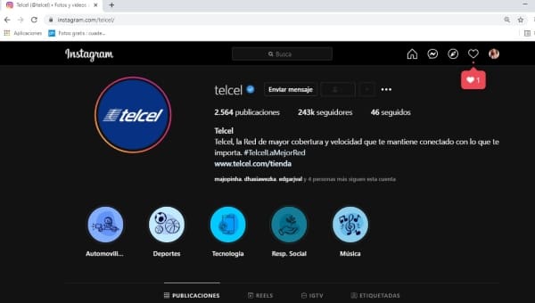 Instagram web modo oscuro