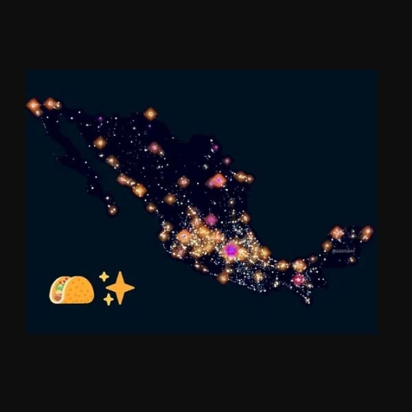 mapa que muestra que cada mexicano tiene una taquería a 400 metros