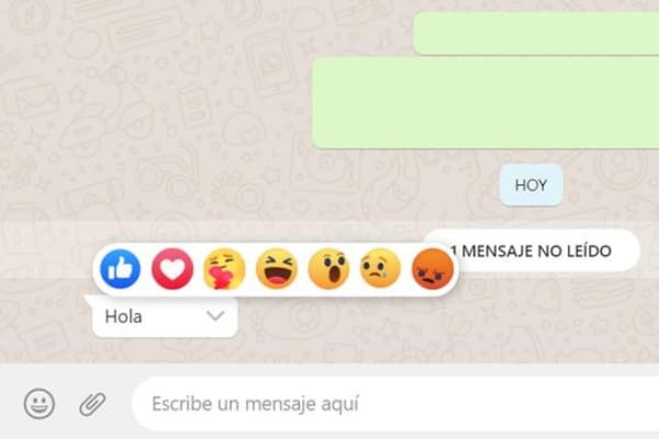 Reacciones de Facebook en WhatsApp Web 