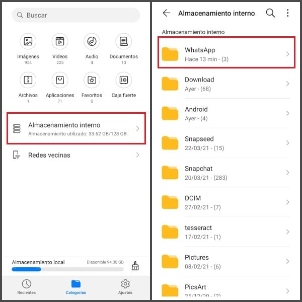 WhatsApp carpeta audios teléfono 