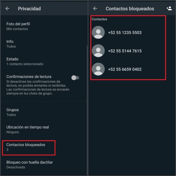 Contactos bloqueados WhatsApp 