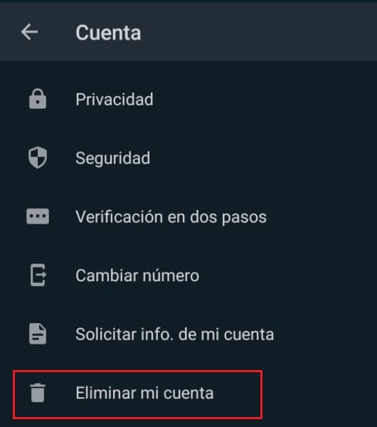 Eliminar cuenta WhatsApp 