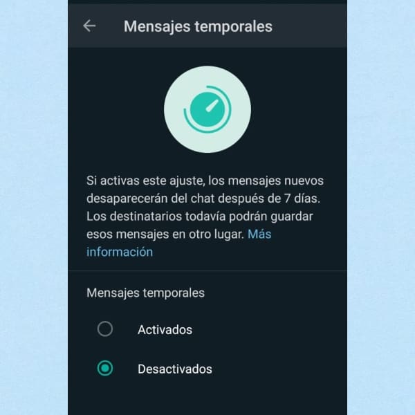 Mensajes temporales WhatsApp cómo activarlos 