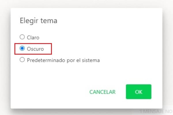 WhatsApp Web tema modo oscuro 