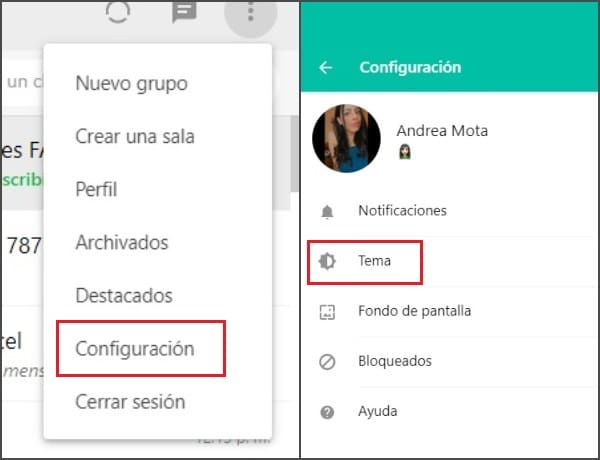 WhatsApp Web configuración, tema 