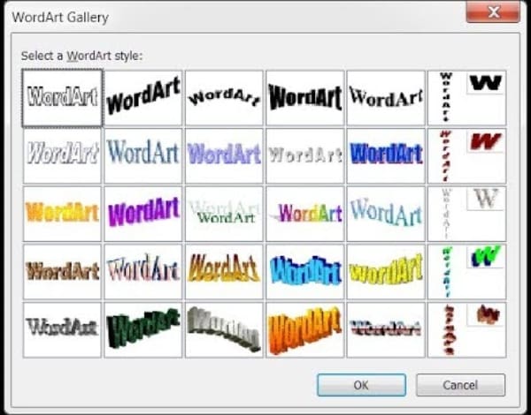 Word WordArt estilos 