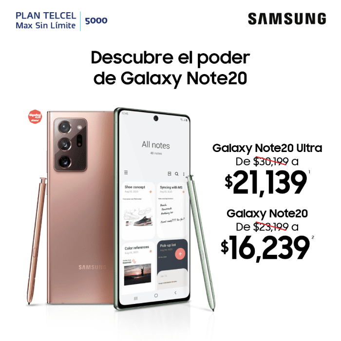 promocion Samsung Galaxy Note20 de telcel