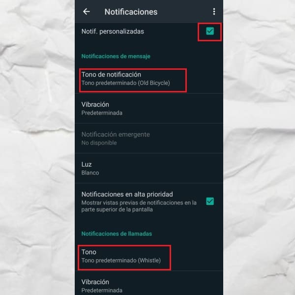 Tono llamada tono notificaciones WhatsApp personalizado 