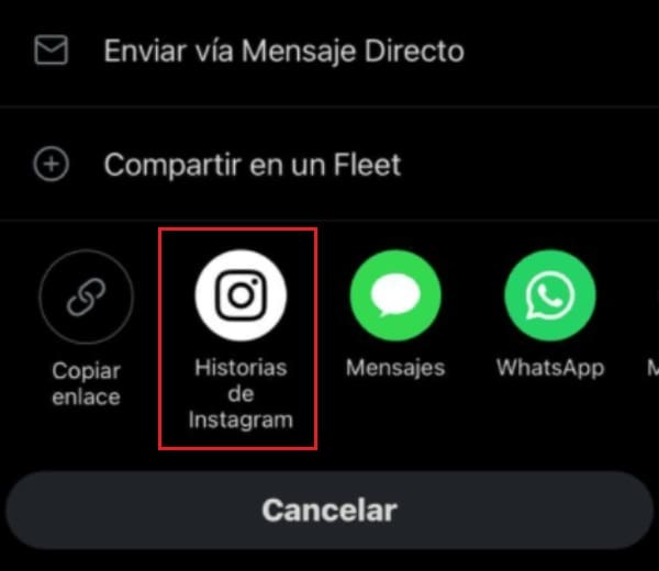 Compartir tuits Twitter en Instagram Stories 