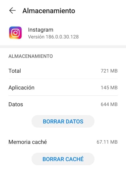 Forzar detención, eliminar caché de Instagram desde Ajustes del teléfono 