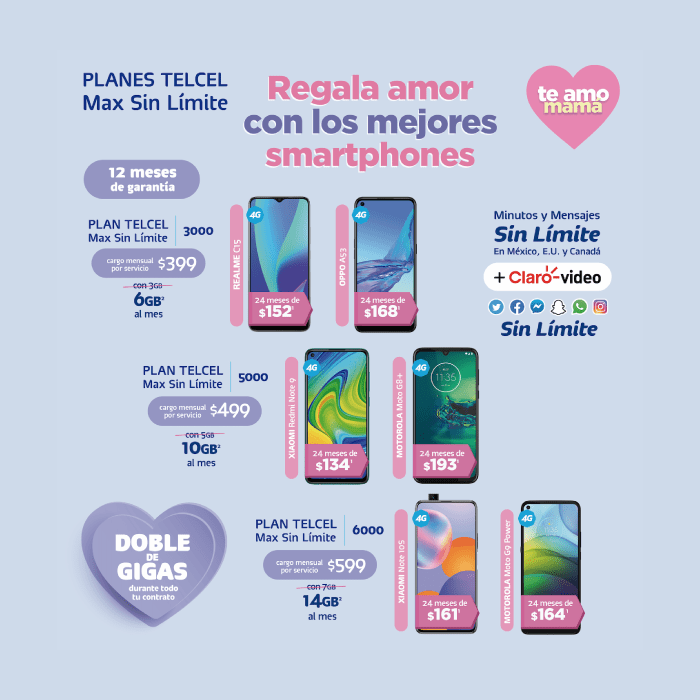 nuevo smartphone con tu Plan Telcel Max Sin Límite