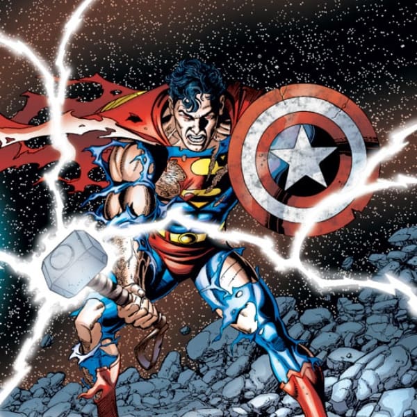 Superman, martillo Thor, escudo Capitán américa 