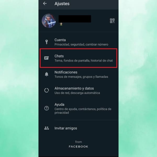 Menú de Chats y Ajustes de WhatsApp 