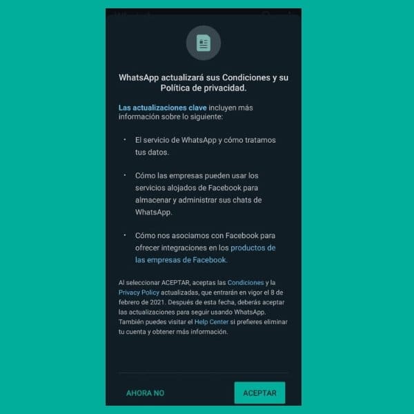 nuevas políticas de Whatsapp
