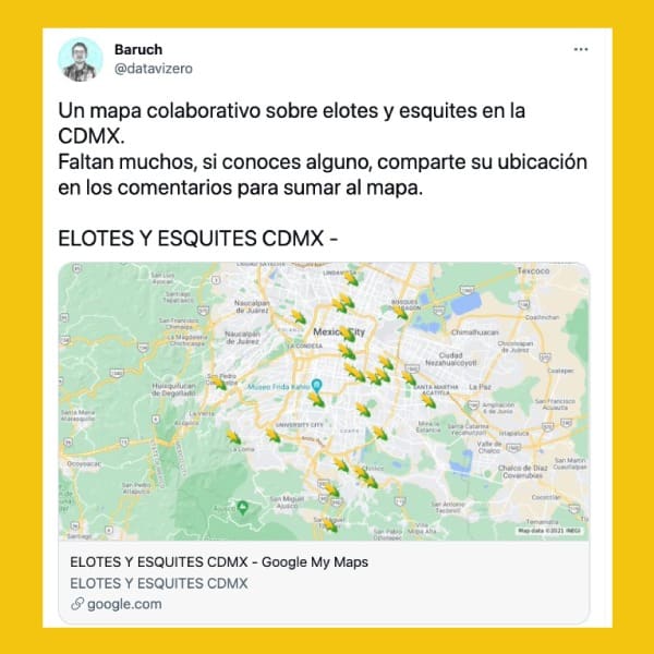 mapa que comparte dónde venden esquites en CDMX - Blog Hola Telcel