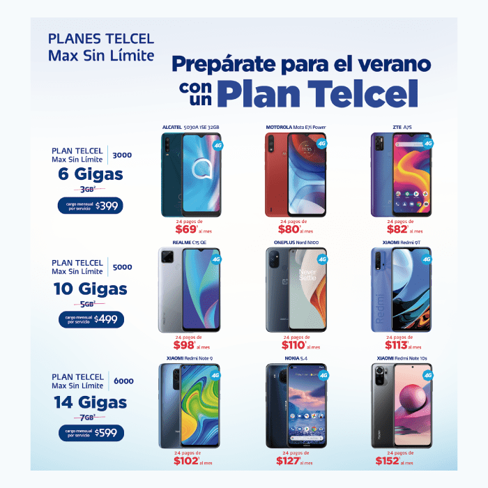Disfruta de los beneficios de cambiar o renovar tu Plan Telcel durante el verano y estrena un nuevo equipo. Vigencia al 07 de julio de 2021.