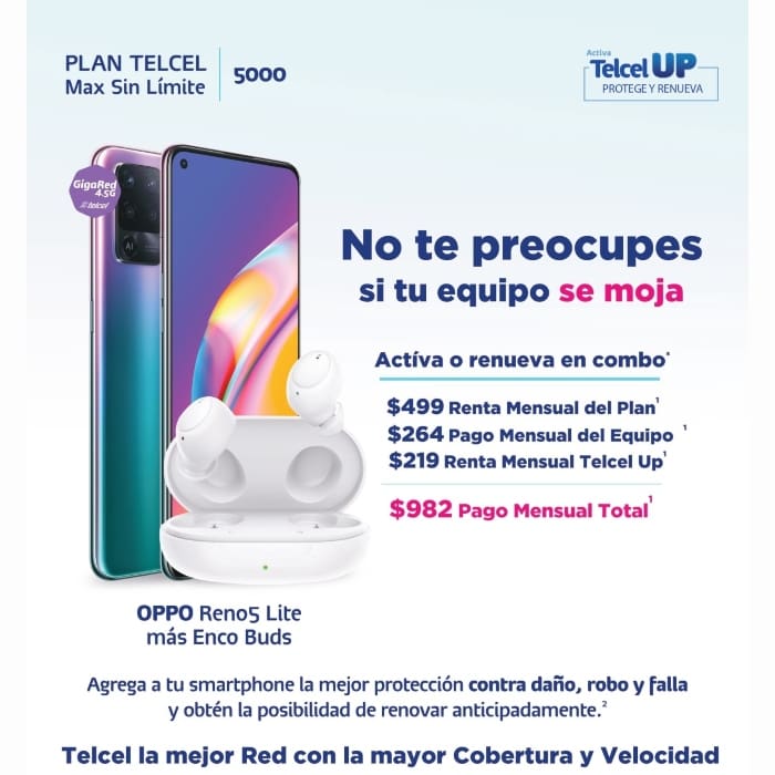 Dale mayor seguridad y protección a tu equipo con Telcel UP y disfruta de la tecnología del nuevo OPPO Reno5 Lite. Vigencia al 06 de octubre de 2021.- Blog Hola Telcel