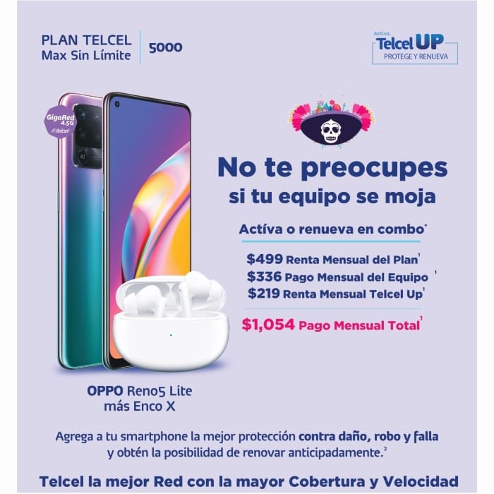 Esta es tu oportunidad de estrenar un nuevo OPPO Reno5 Lite más un Enco X y brindarle protección extra con Telcel UP. Vigencia al 03 de noviembre de 2021.- Blog Hola Telcel