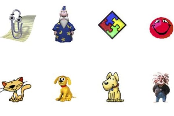 Merlín, Rover, F1, Genius, Links, Rocky, The dot, el logo de MS Office y Clippy, los antiguos asistentes virtuales de Microsoft.- Blog Hola Telcel 