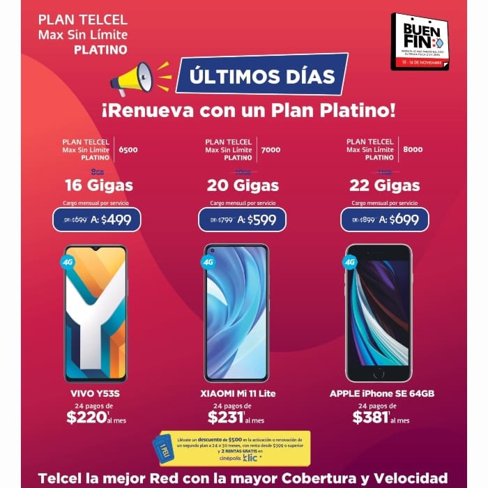Telcel se puso de manteles largos para consentirte en el Buen Fin y al renovar tu Plan Platino tienes oportunidad de estrenar. Vigencia al 17 de noviembre de 2021.- Blog Hola Telcel