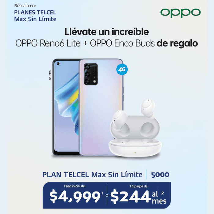 Estrena este increíble combo: OPPO Reno6 Lite y audífonos OPPO Enco Buds.-Blog Hola Telcel