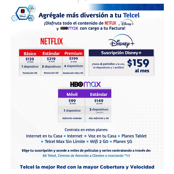 Planes Telcel con Netflix. HBO Max y Disney+ - Blog Hola Telcel