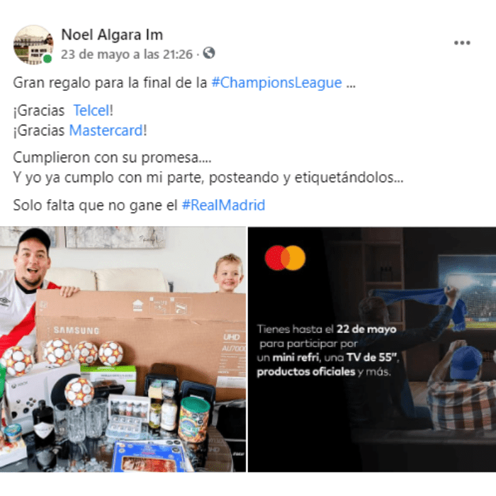 posteo de noel como ganador de mastercard telcel champions league.- Blog Hola Telcel