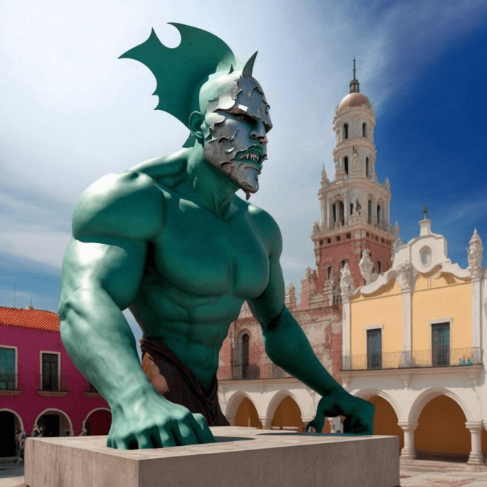 el villano de Campeche creador por la inteligencia artificial luce enorme junto a la ciudad.- Blog Hola Telcel