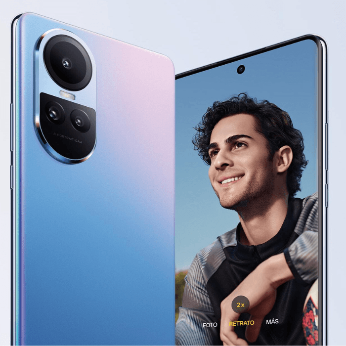 Pantalla y parte trasera del OPPO Reno10 5G.- Blog Hola Telcel