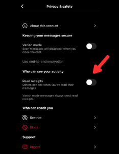 segunda captura de pantalla donde se indica cómo desactivar las confirmaciones de lectura en Instagram.- Blog Hola Telcel