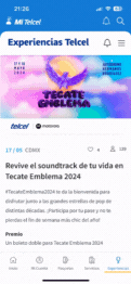 Tutorial de cómo puedes participar por un boleto doble para el Tecate Emblema 2024 en Experiencias Telcel.- Blog Hola Telcel