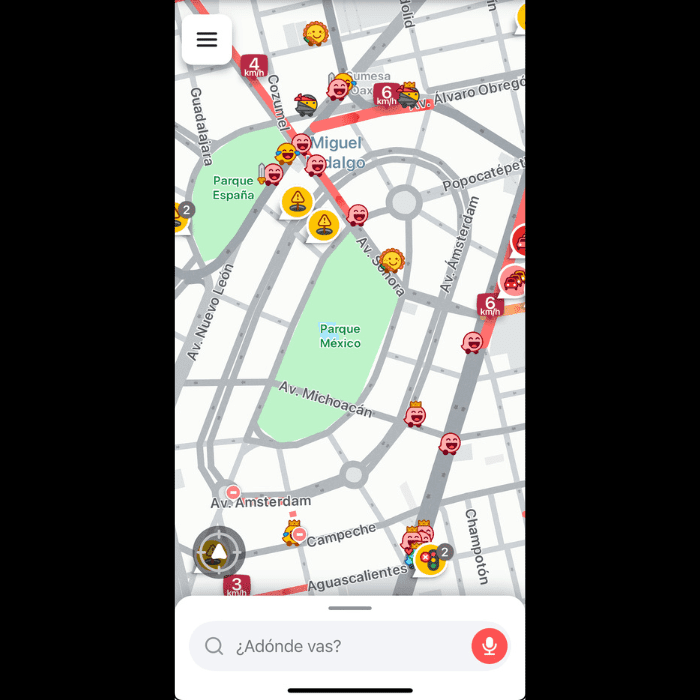 Captura de pantalla de la interfaz de Waze donde puedes utitlizar los diferentes códigos ocultos de la app.- Blog Hola Telcel