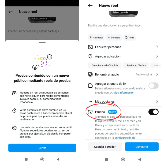 Pasos para publicar un 'reel' de prueba en Instagram.- Blog Hola Telcel