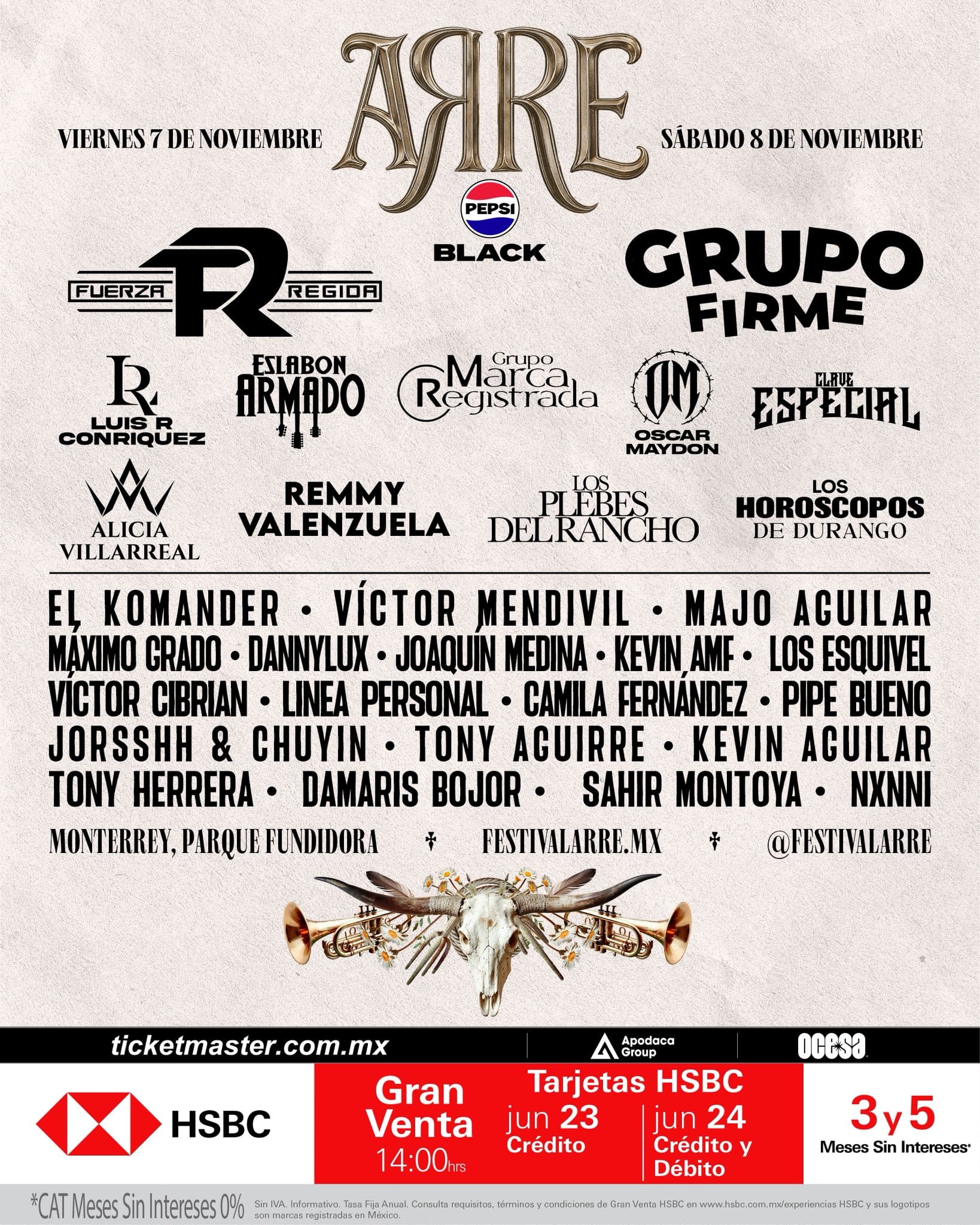 Cartel oficial del Festival ARRE Pepsi Black 2025.- Blog Hola Telcel 