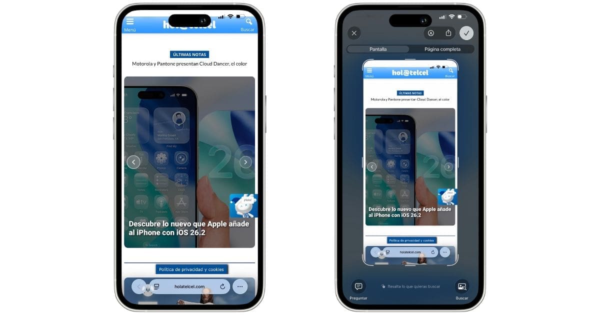 Así cambian las capturas de pantalla en iPhone con iOS 26.- Blog Hola Telcel